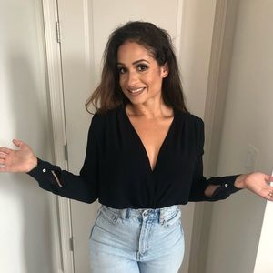 Navy Blue Long Sleeve Blouse